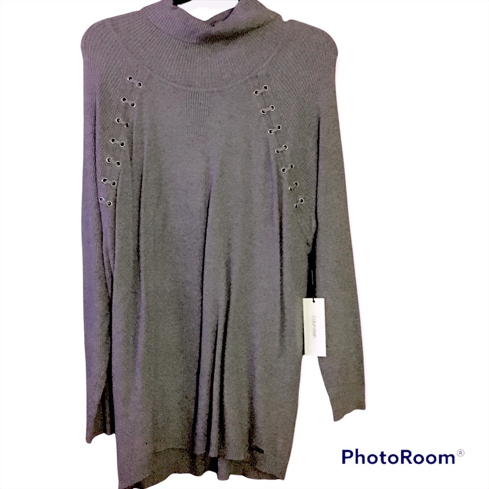Calvin Klein Ribbed Sweater w/Lacing Large NWT Gray